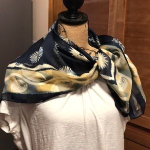 Art of The Scarf Blue and Tan Floral Scarf